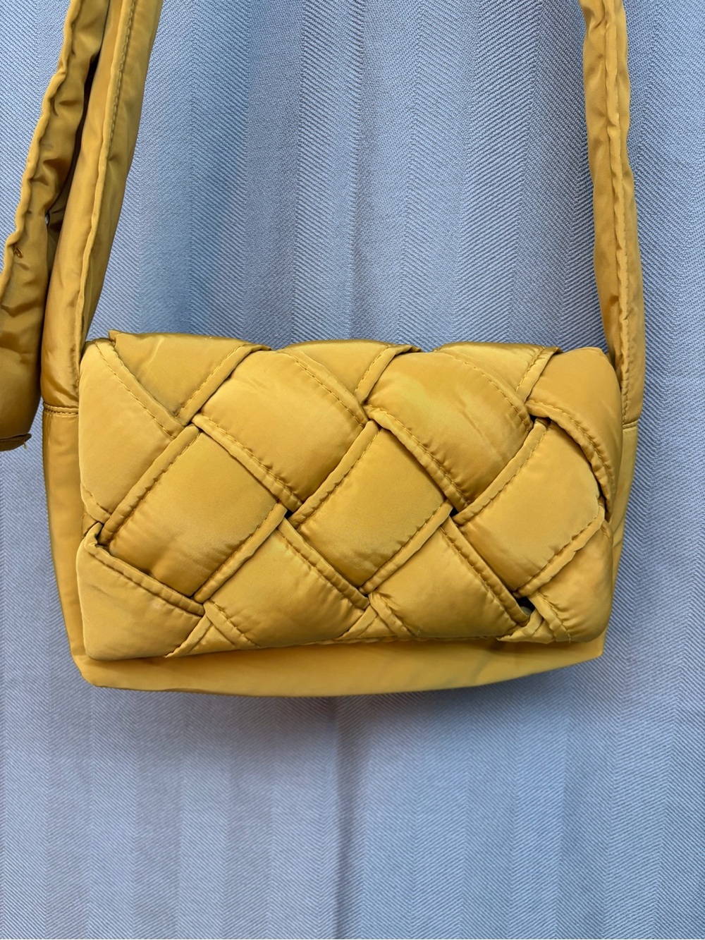 Street level mustard yellow Crossbody adj. strap puffer quilted woven design